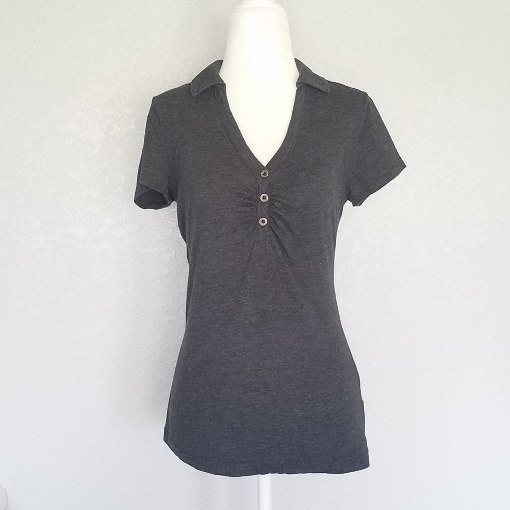 Grey Half Button Collared Tee - Picture 2 of 3